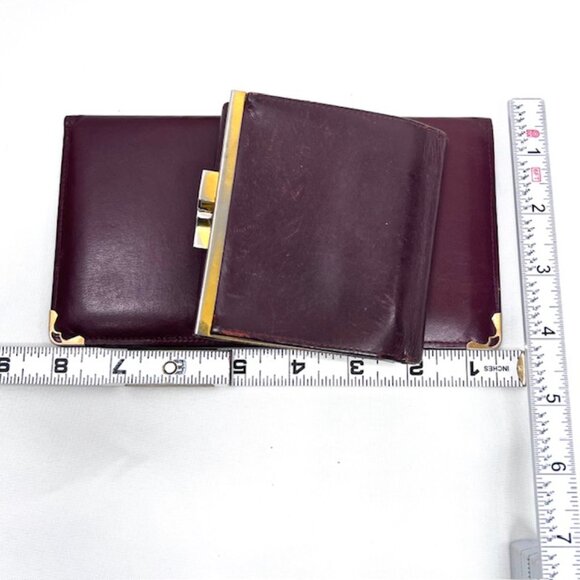 2 Vintage Wallets Cartier Leather Bordeaux red Bygendy: 1 Bi-fold- 1 Tri-fold(72 - Picture 10 of 12